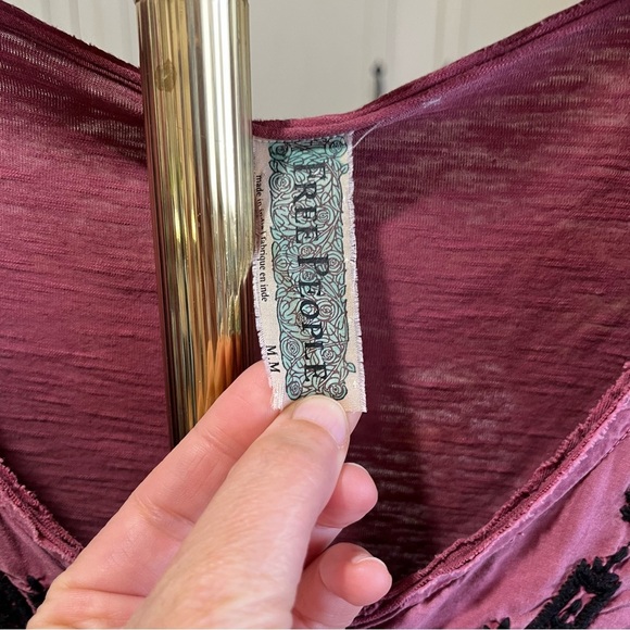 Free People Mauve Tunic with Black Embroidery Lace Up Raw Hem Festival Boho - Picture 5 of 9